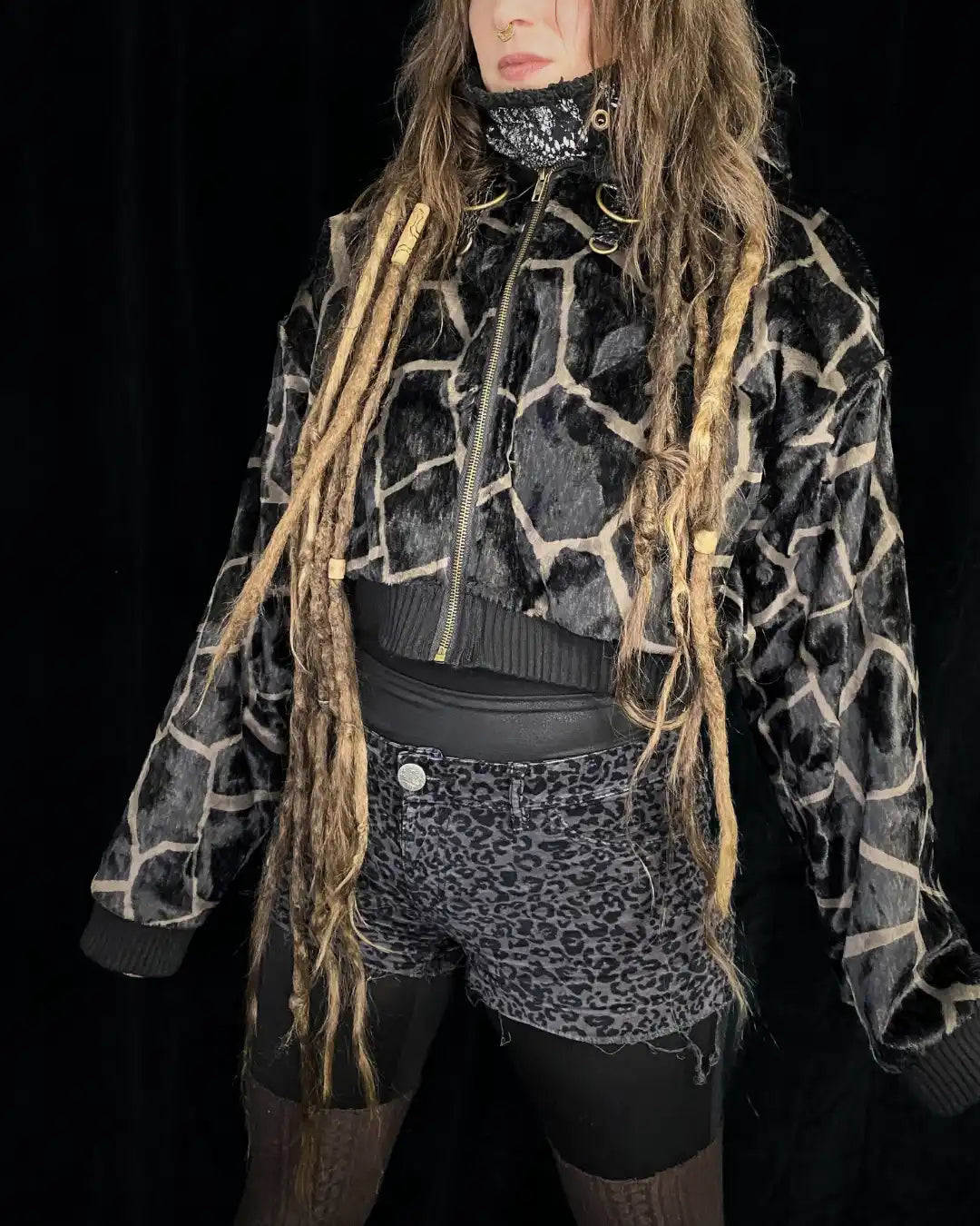 Faux Fur Jacket – Animalprint Giraffe with Backpatch