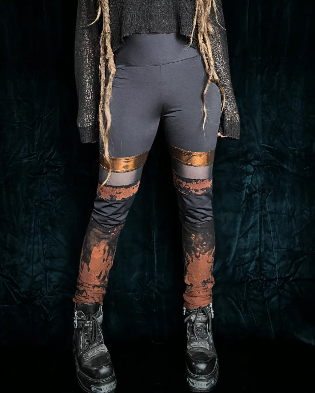 Leggings Tie Dye mit Bronze- und Mesheinsatz