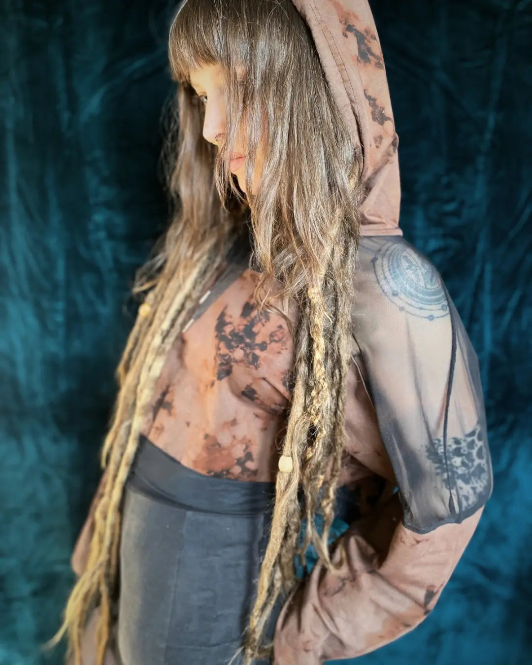 Crop Hoodie Tie Dye und Mesh