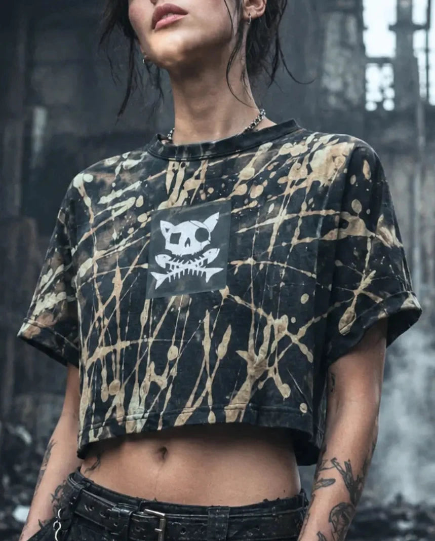 BAD Khaki • Crop Top • Pirata Kitty • S oversized