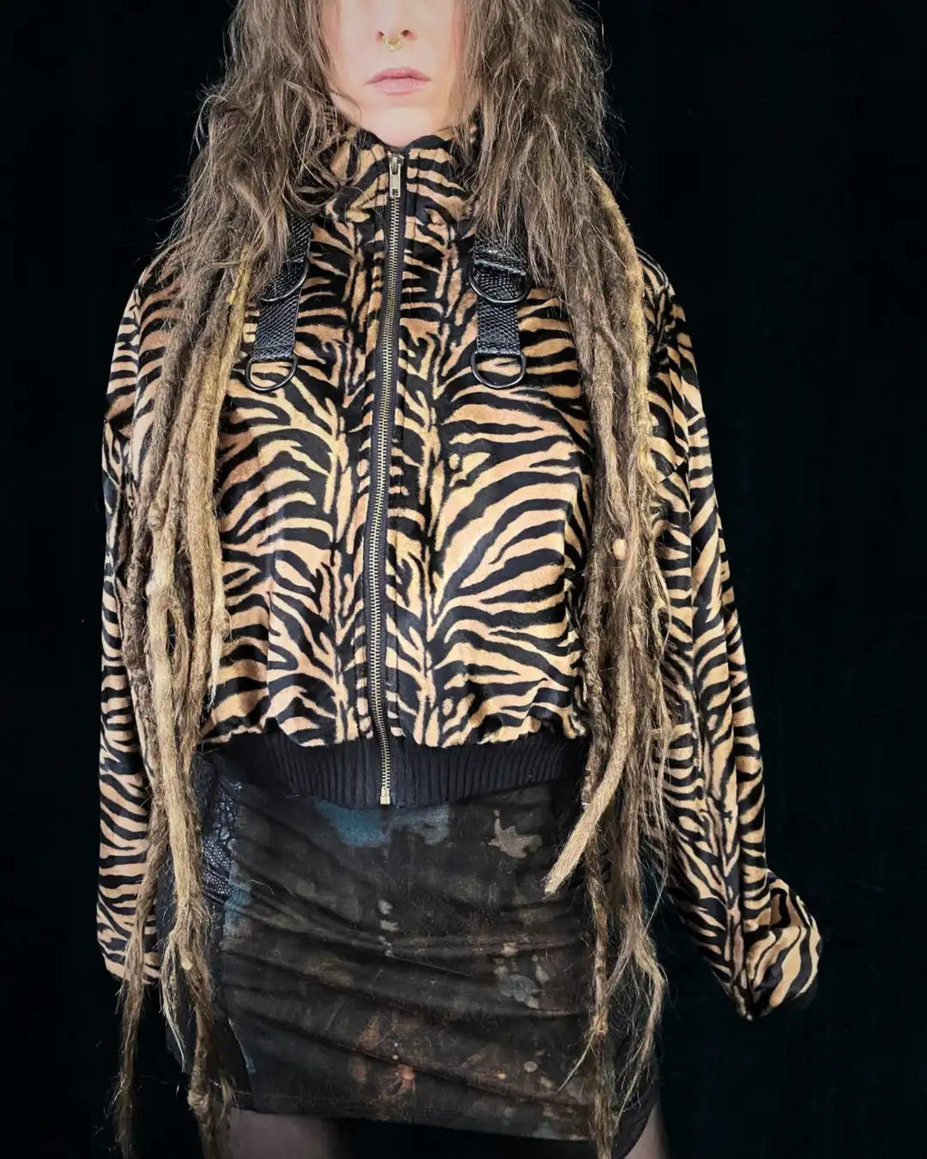 Felljacke Tiger/Schlange mit Katzen Backpatch