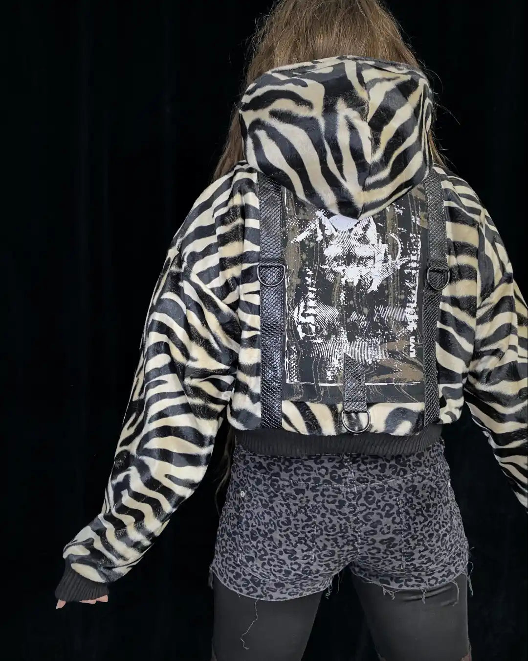 Faux Fur Jacket – Animalprint Zebra creamwhite with Backpatch