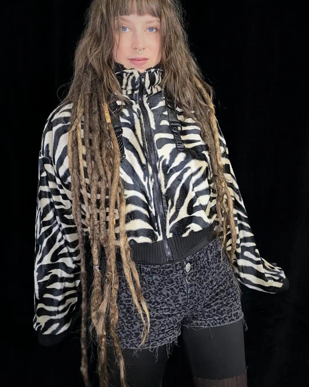 Felljacke Zebra/Schlange creme mit Backpatch