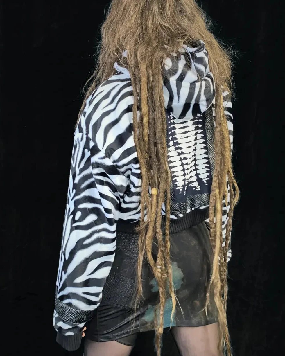 Faux Fur Jacket – Animalprint Zebra white with Backpatch