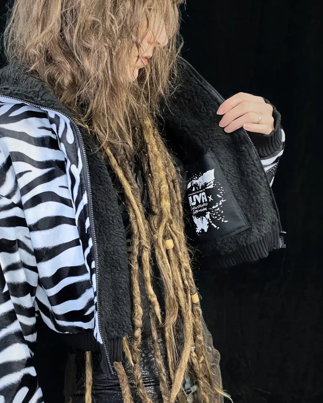 Faux Fur Jacket – Animalprint Zebra white with Backpatch