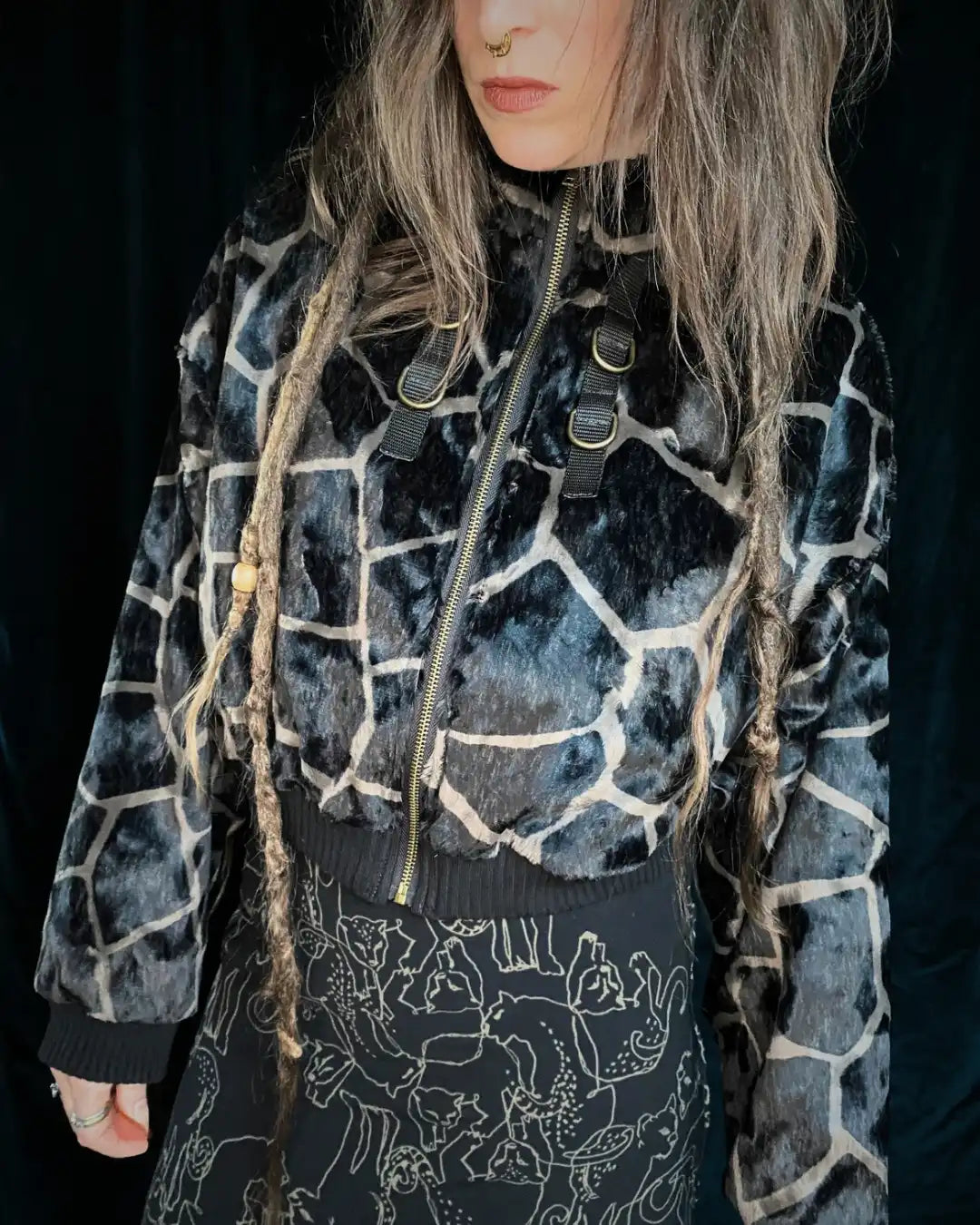 Faux Fur Jacket – Brown Giraffe with Backpatch