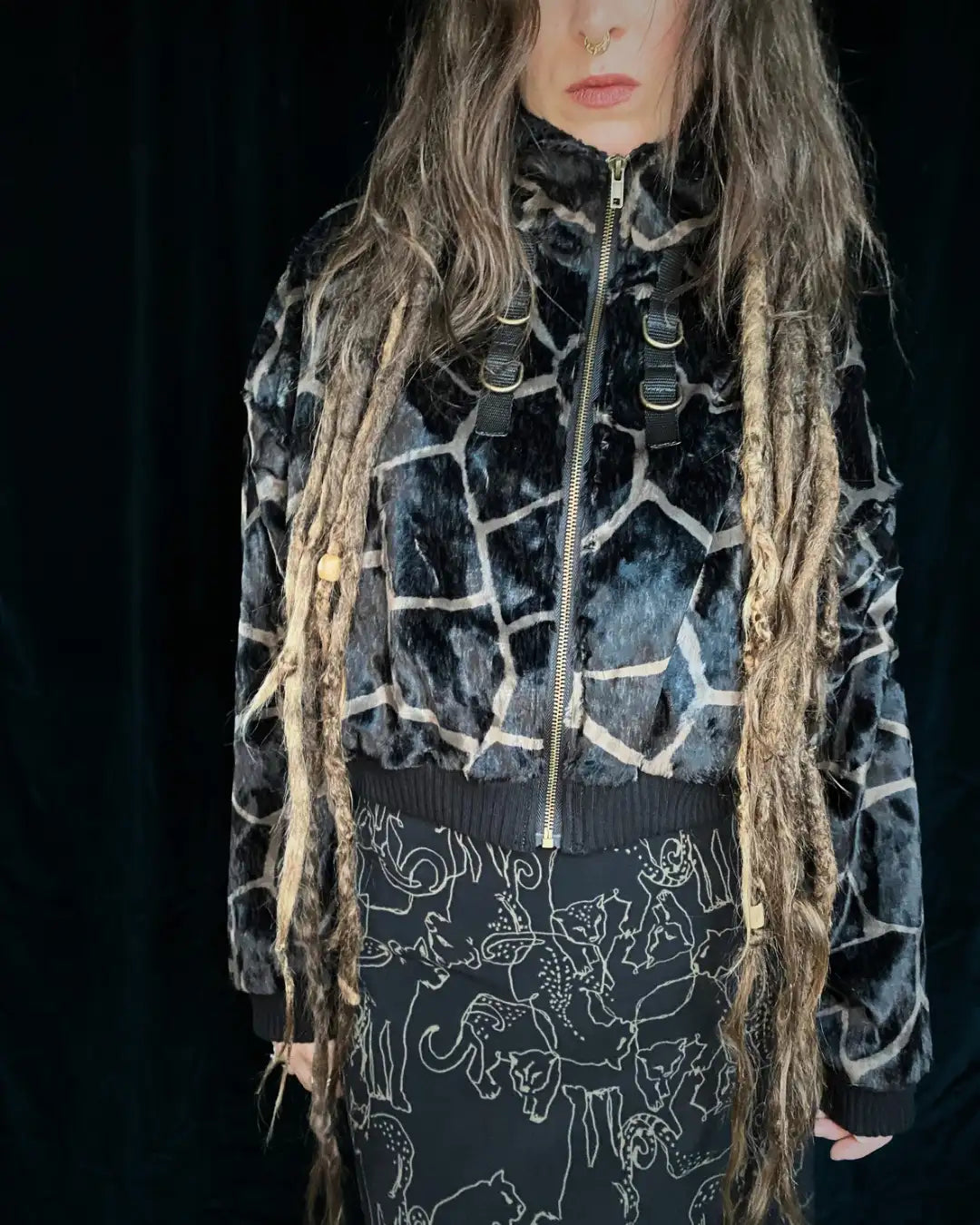 Faux Fur Jacket – Brown Giraffe with Backpatch