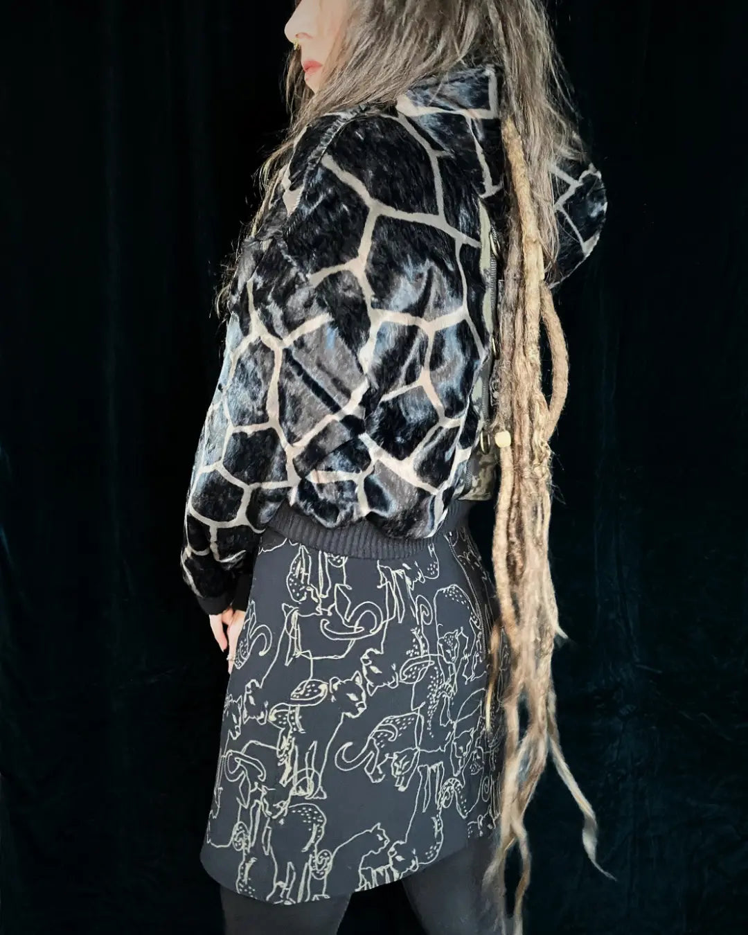 Faux Fur Jacket – Brown Giraffe with Backpatch