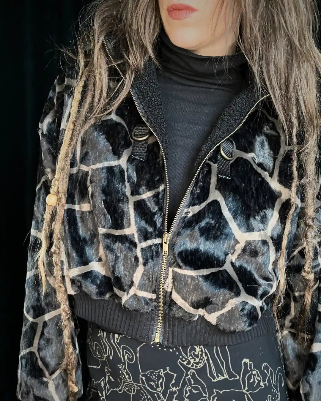 Faux Fur Jacket – Brown Giraffe with Backpatch