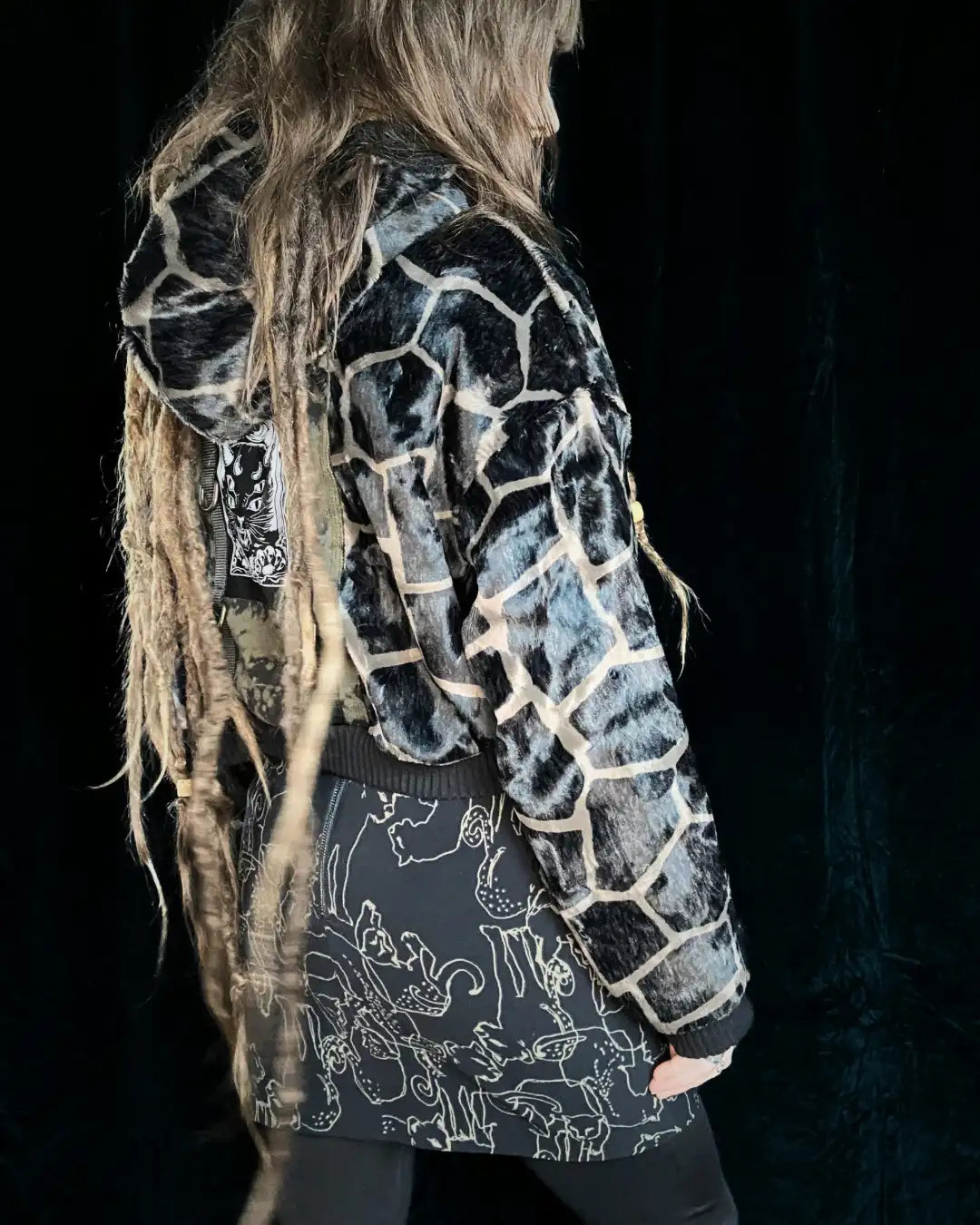 Faux Fur Jacket – Brown Giraffe with Backpatch