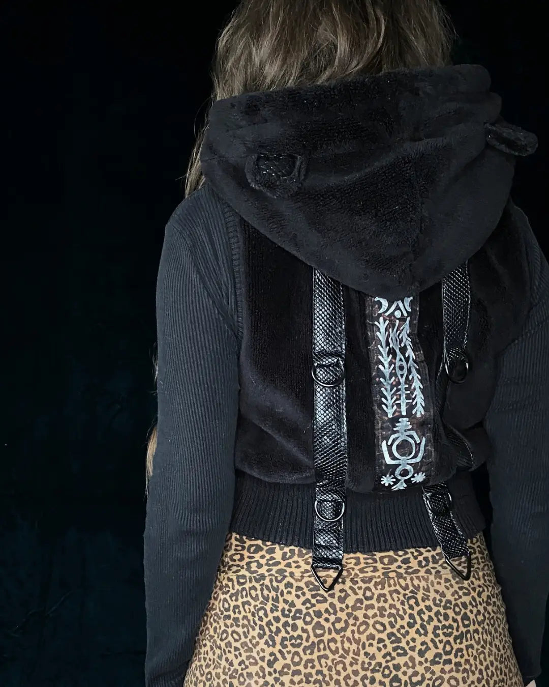 Cropped Vest with Snakeprint, Metal Rings and Patches