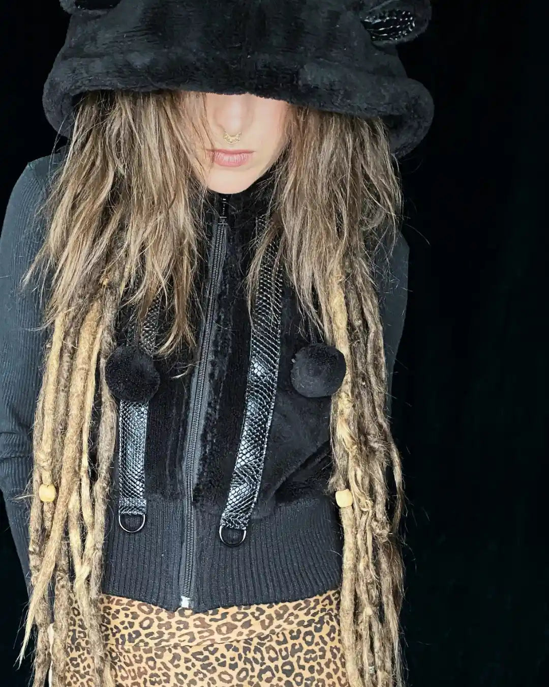 Cropped Vest with Snakeprint, Metal Rings and Patches