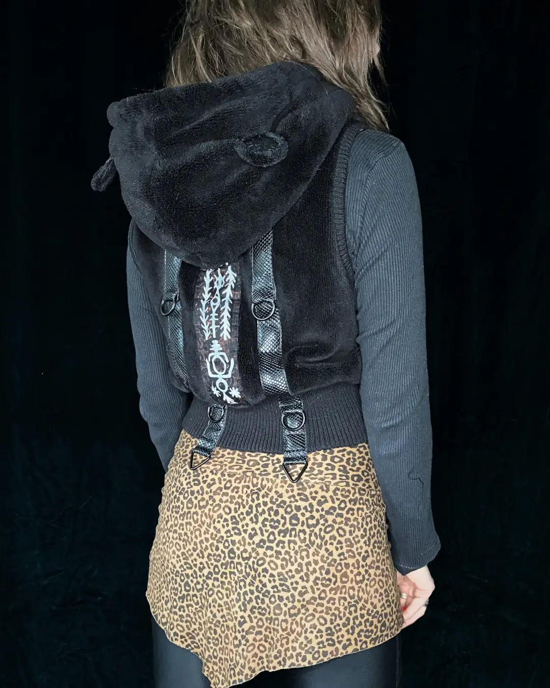 Cropped Vest with Snakeprint, Metal Rings and Patches