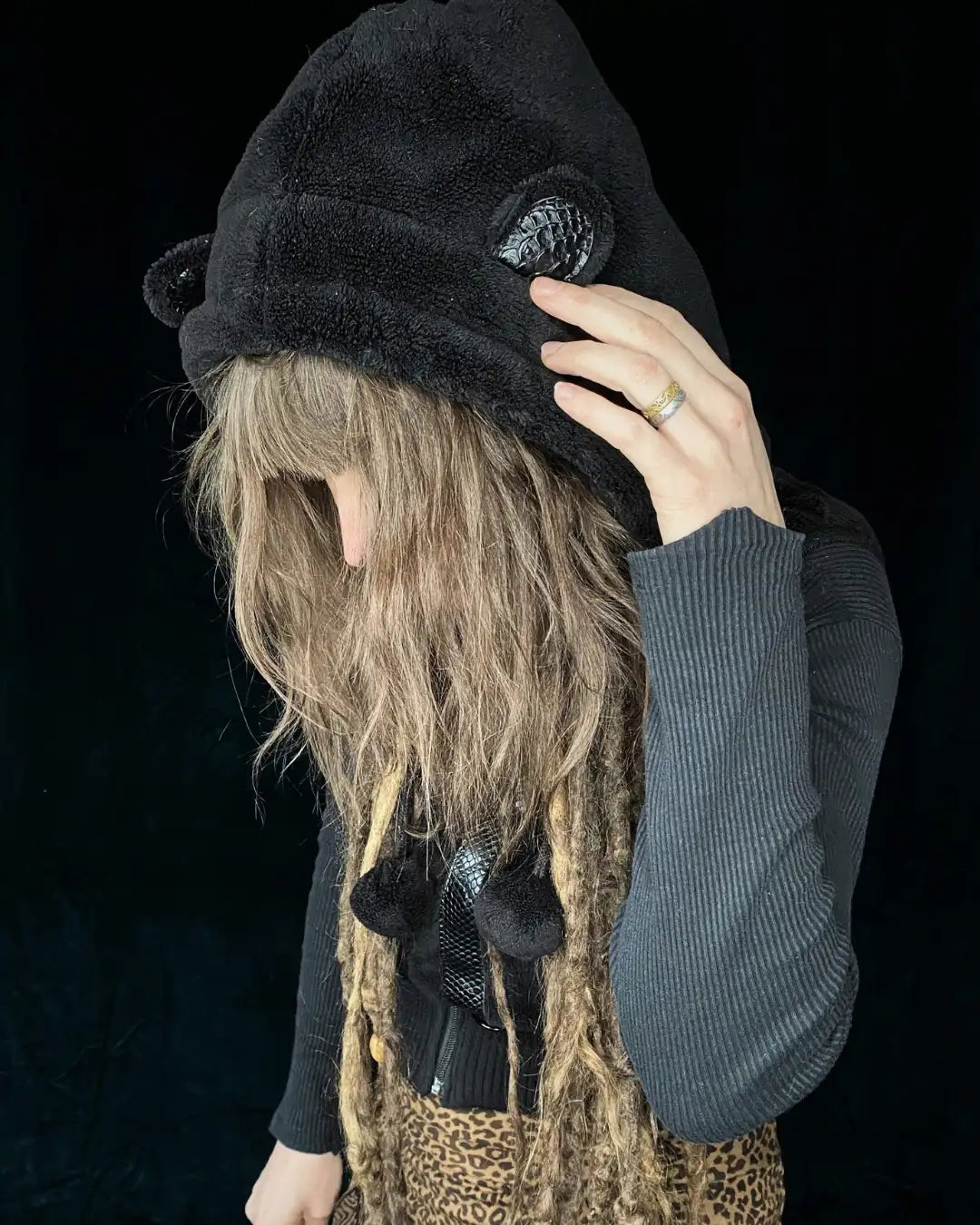 Cropped Vest with Snakeprint, Metal Rings and Patches