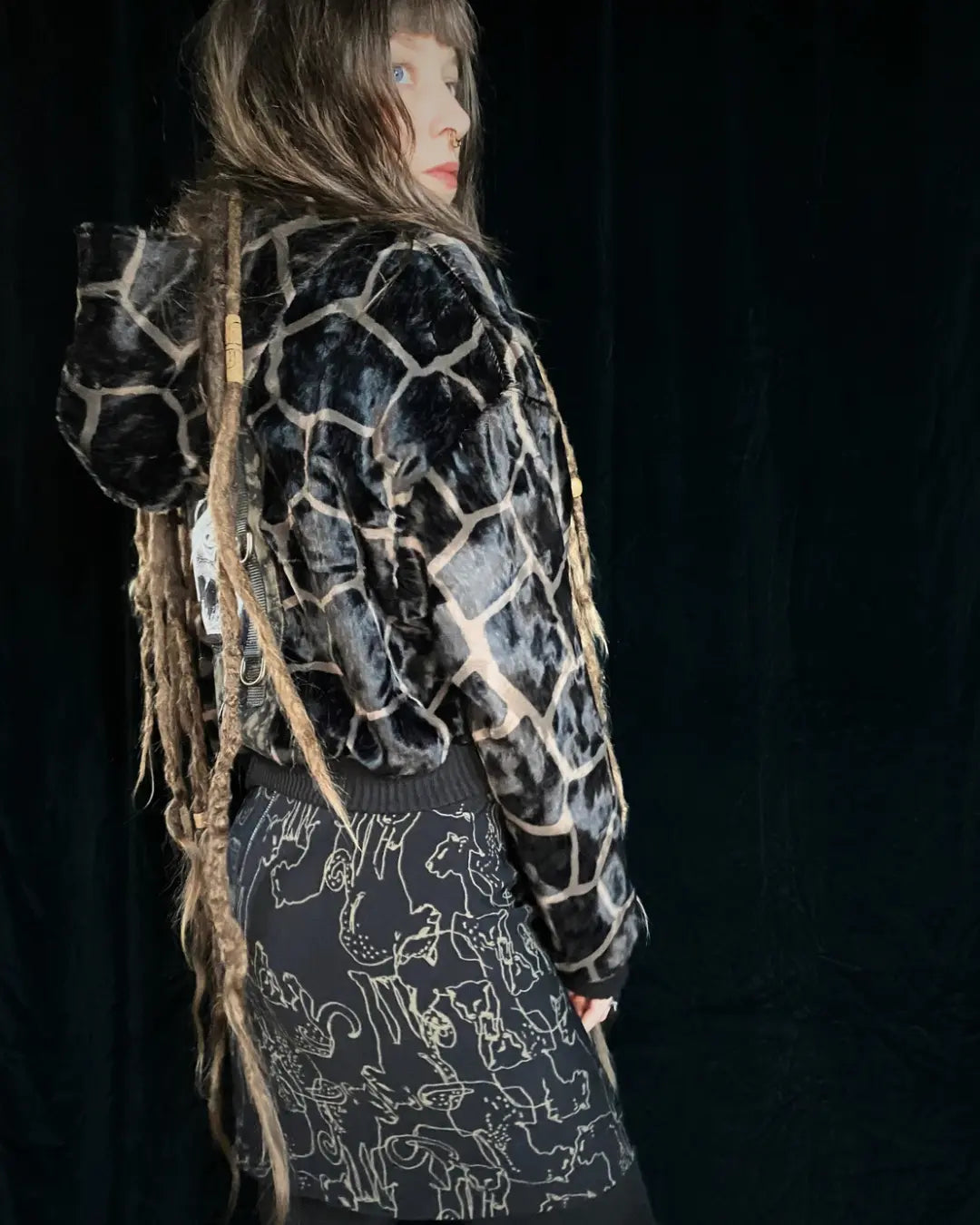 Felljacke Giraffe braun mit Backpatch