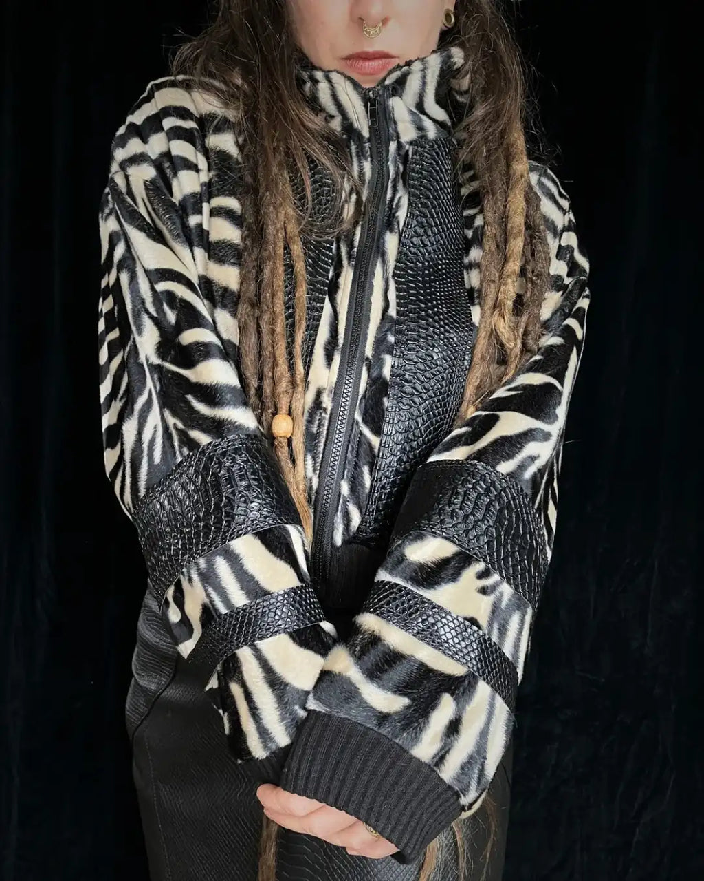 Felljacke Zebra/Schlange creme mit Backpatch