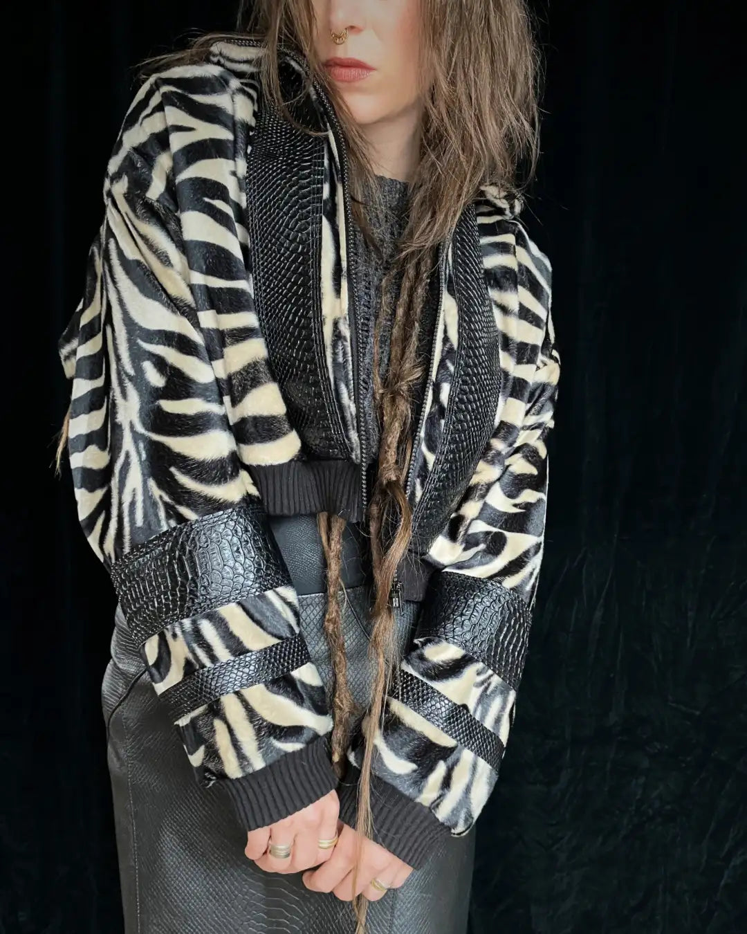 Faux Fur Jacket – Zebra/Snake Cream with Backpatch