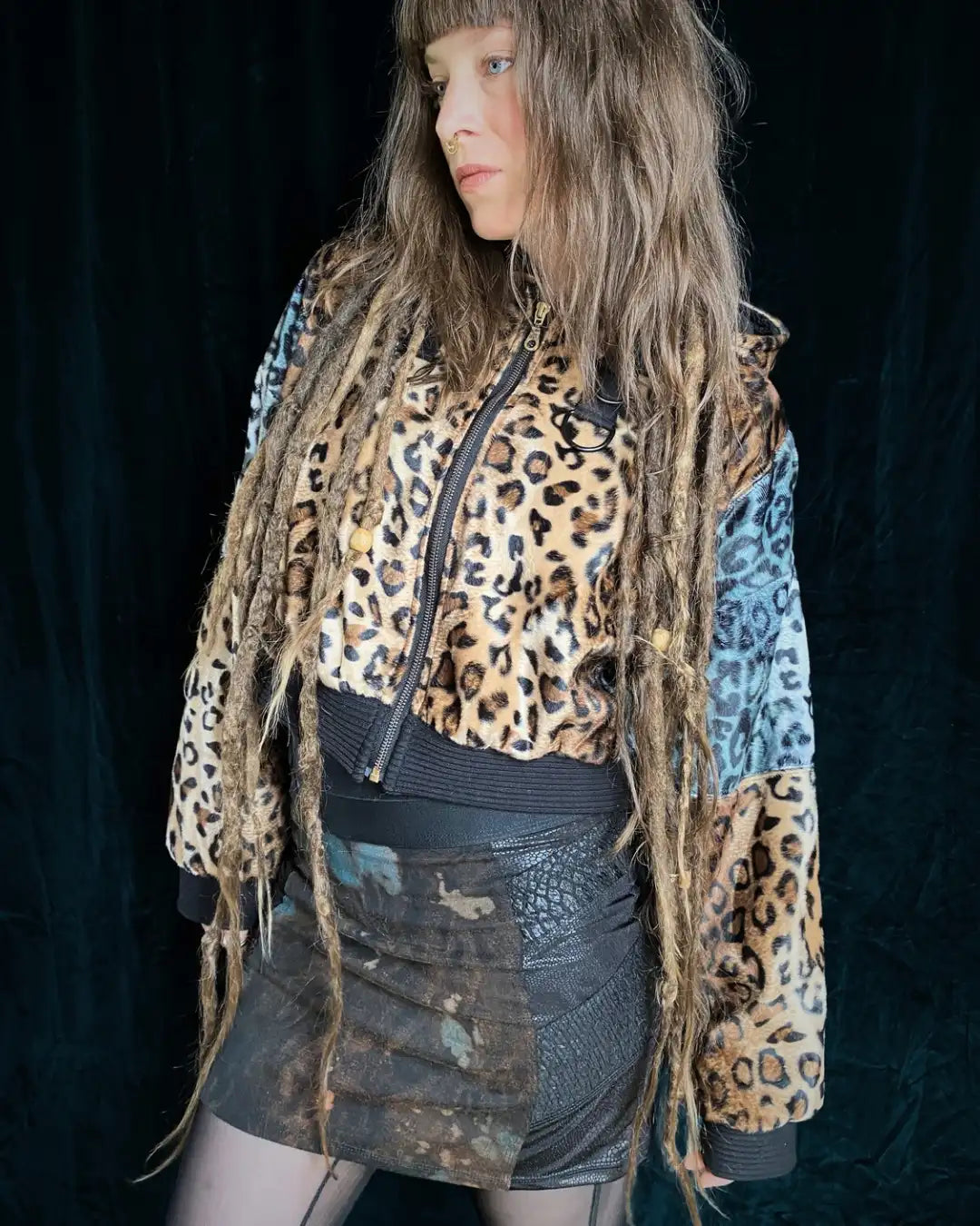 Felljacke Leo braun/grau Patchwork mit Backpatch