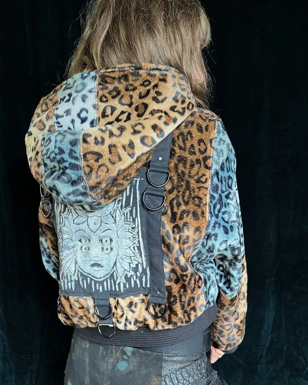 Felljacke Leo braun/grau Patchwork mit Backpatch