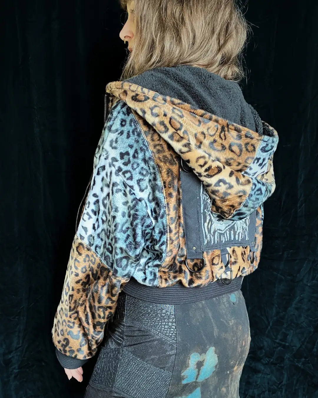 Felljacke Leo braun/grau Patchwork mit Backpatch