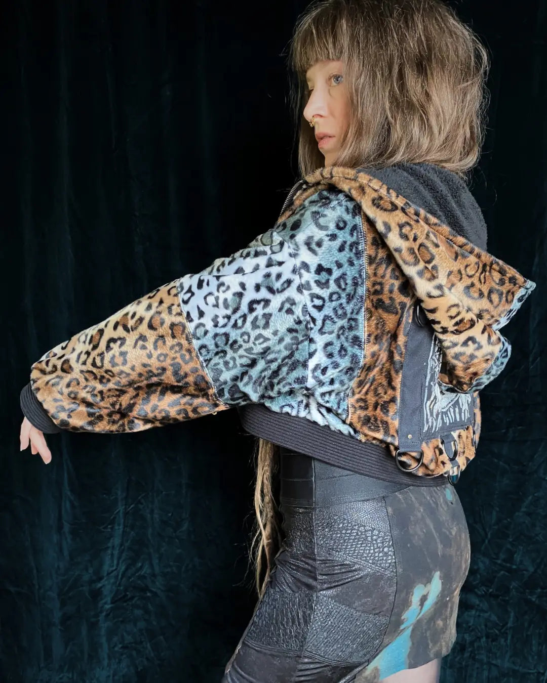 Felljacke Leo braun/grau Patchwork mit Backpatch