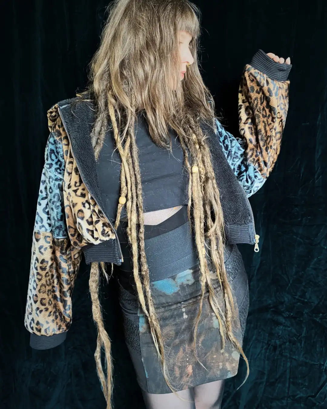 Felljacke Leo braun/grau Patchwork mit Backpatch