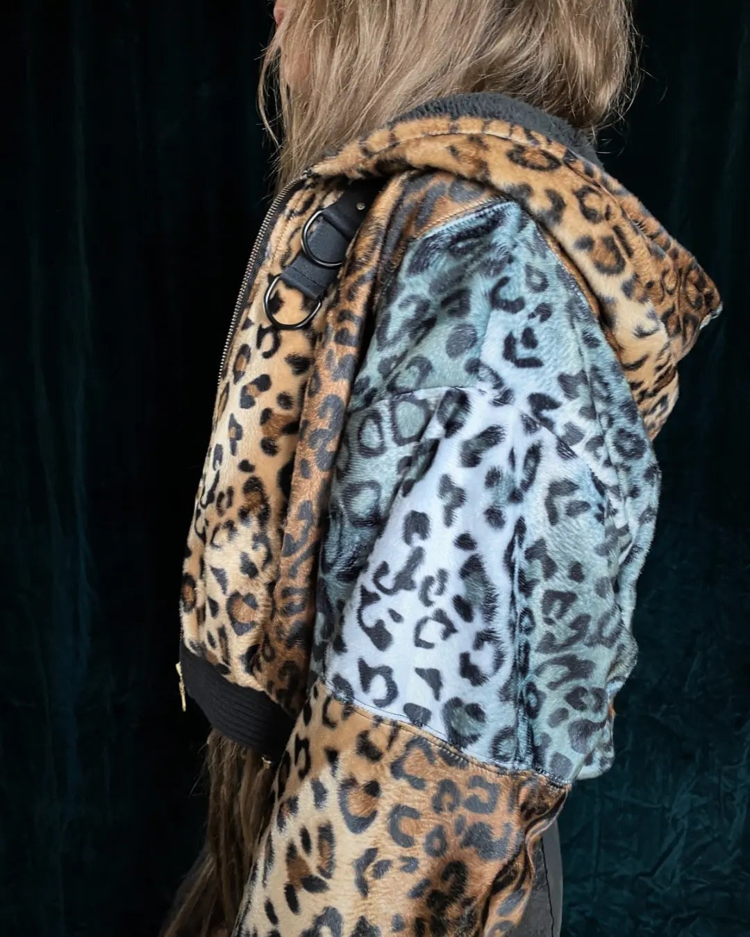 Felljacke Leo braun/grau Patchwork mit Backpatch