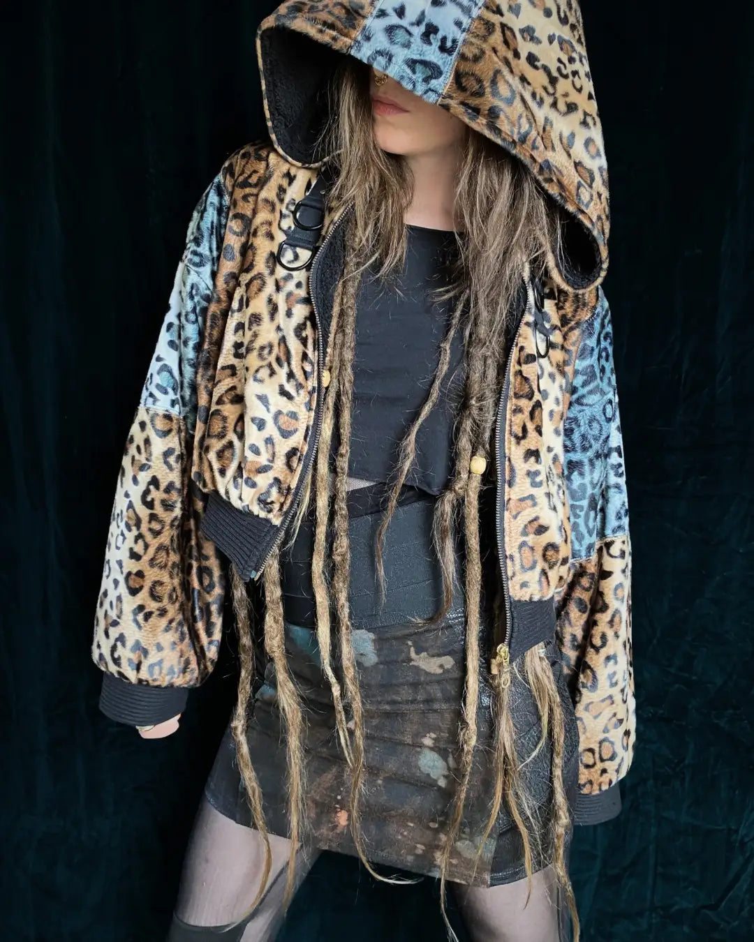 Felljacke Leo braun/grau Patchwork mit Backpatch