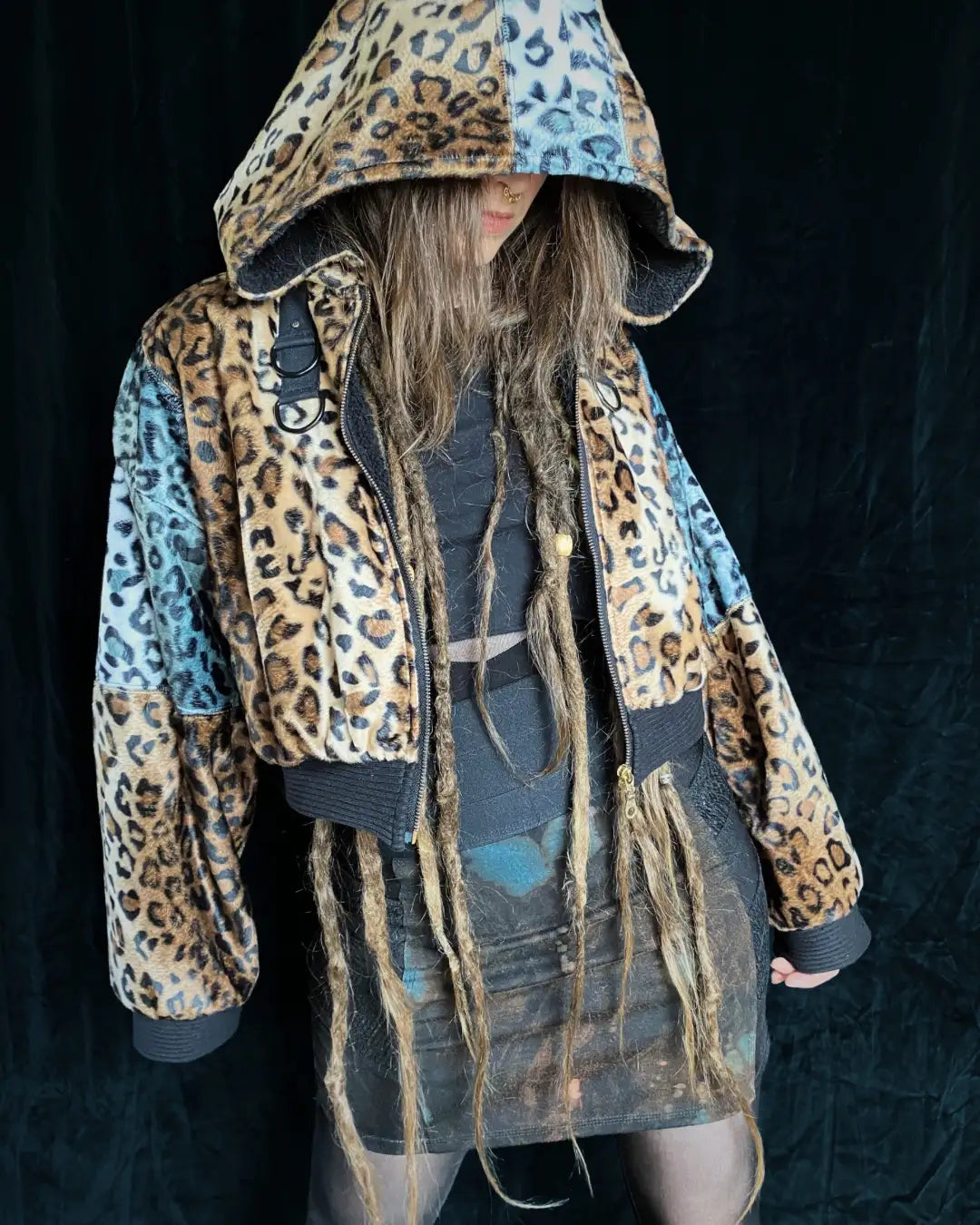 Felljacke Leo braun/grau Patchwork mit Backpatch