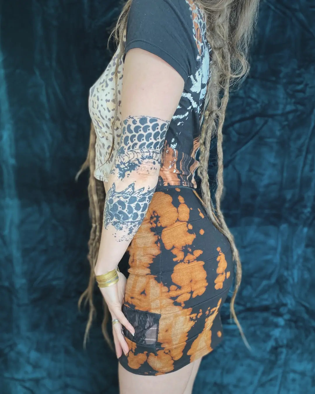 Minirock Tie Dye mit Patchwork/Mesheinsatz