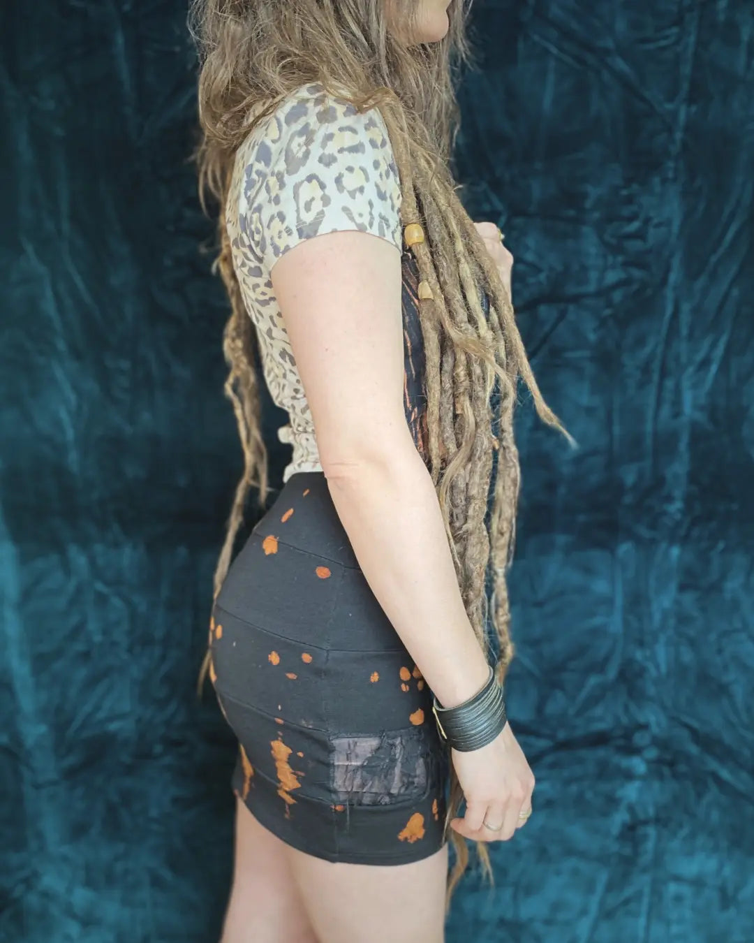 Minirock Tie Dye mit Patchwork/Mesheinsatz