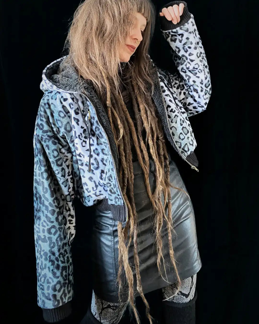 Faux Fur Jacket – Animalprint Snowleo with Backpatch