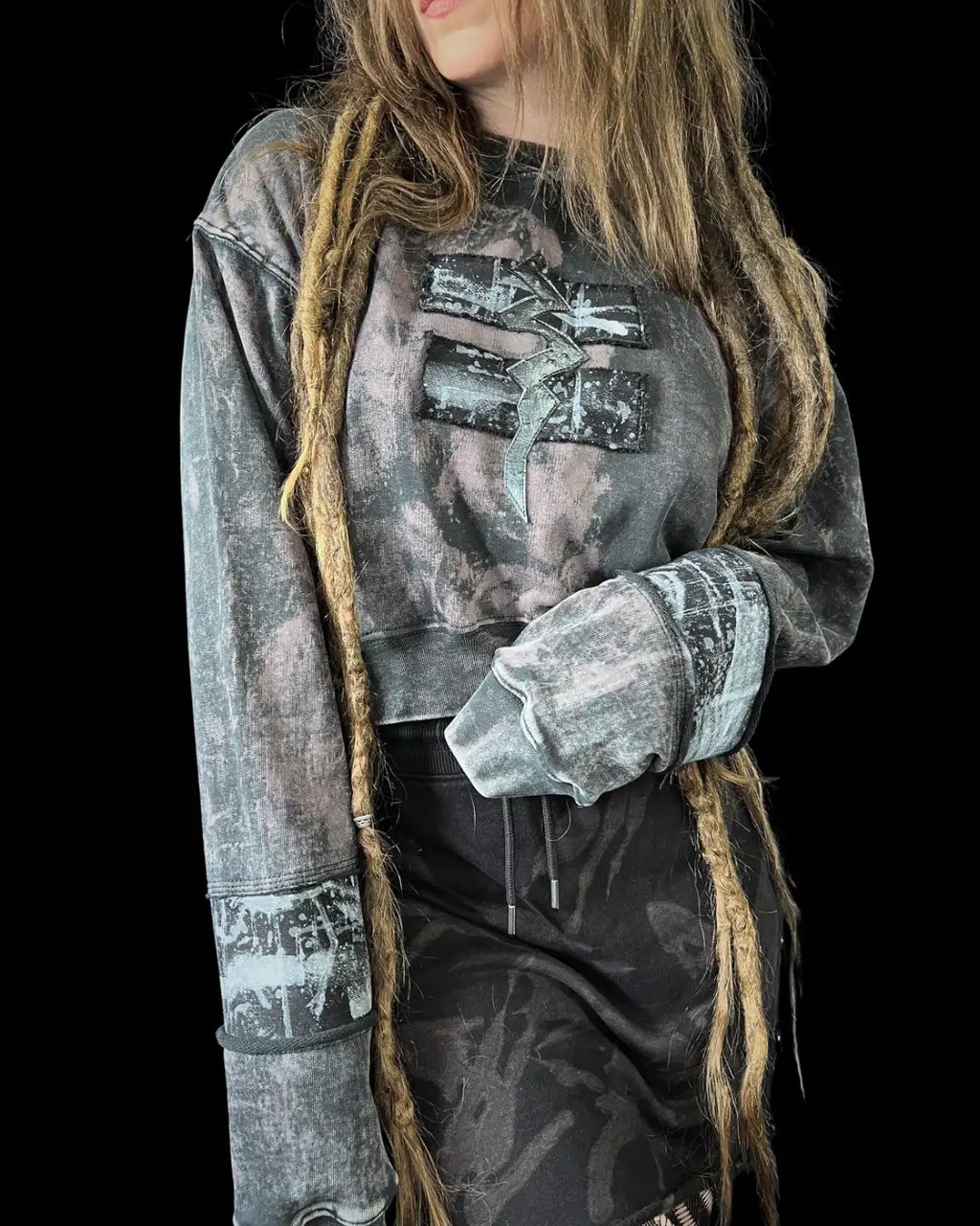 Crop Hoodie Acid bleach Size M