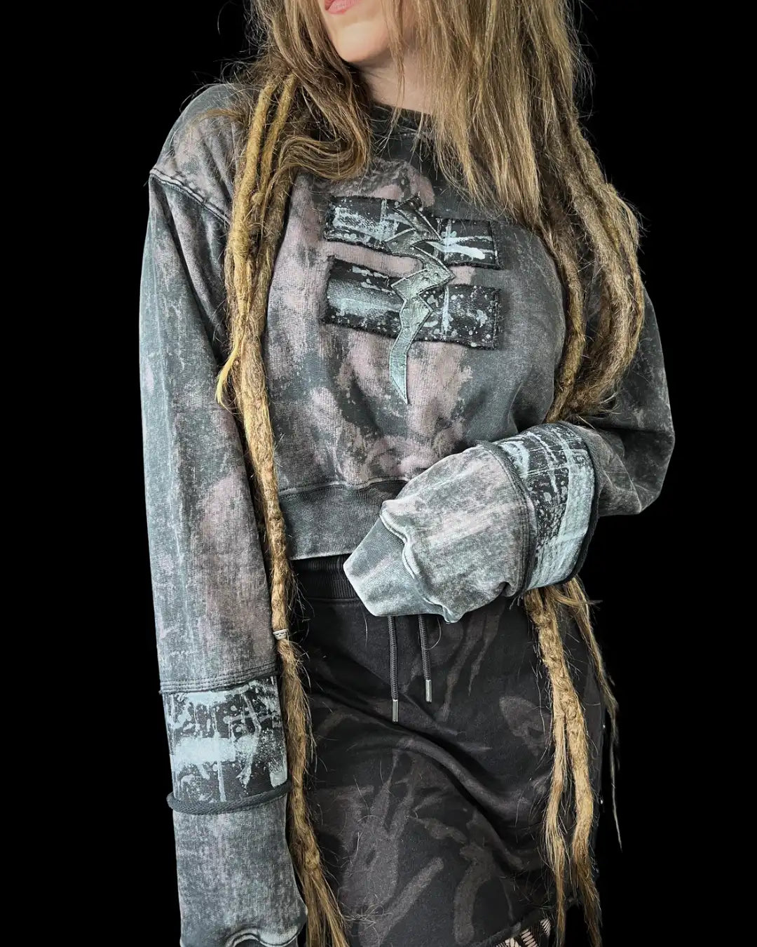Crop Hoodie Acid bleach Size M