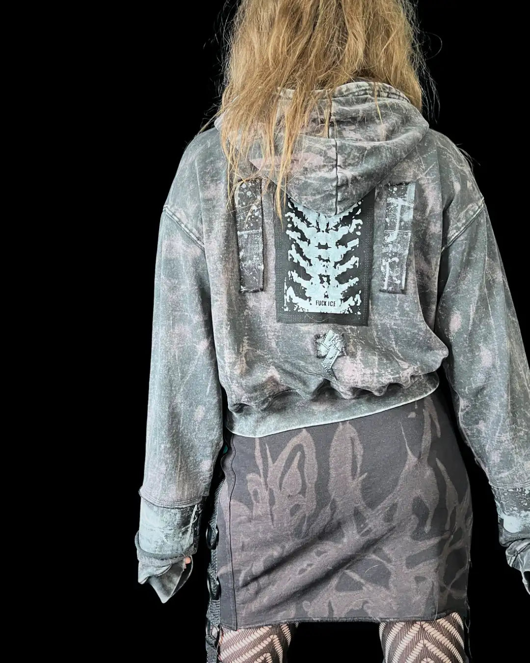 Crop Hoodie Acid bleach Size M