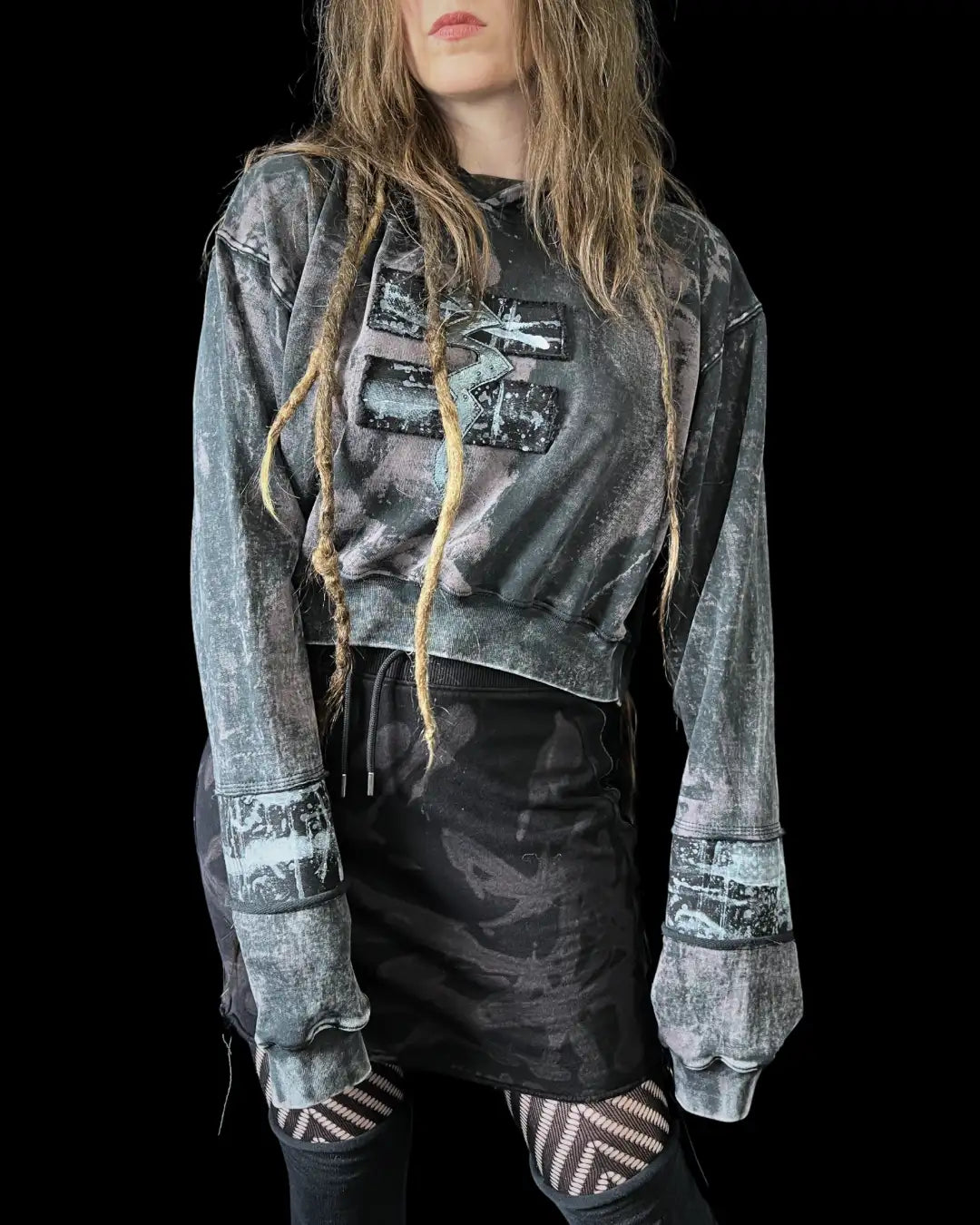 Crop Hoodie Acid bleach Size M