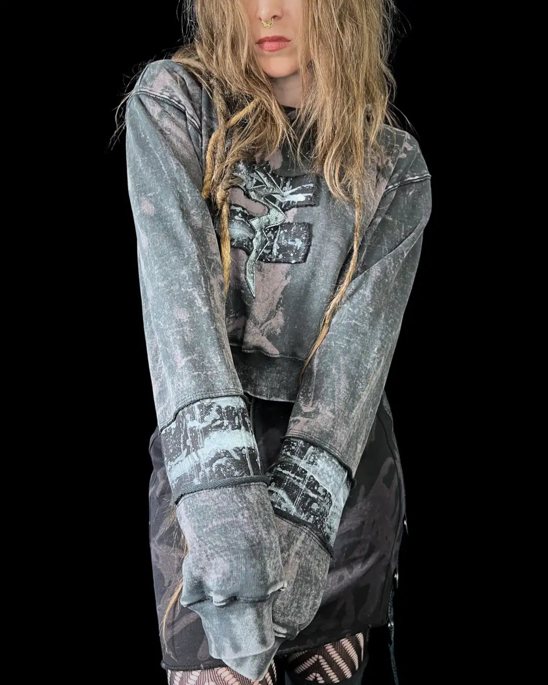 Crop Hoodie Acid bleach Size M