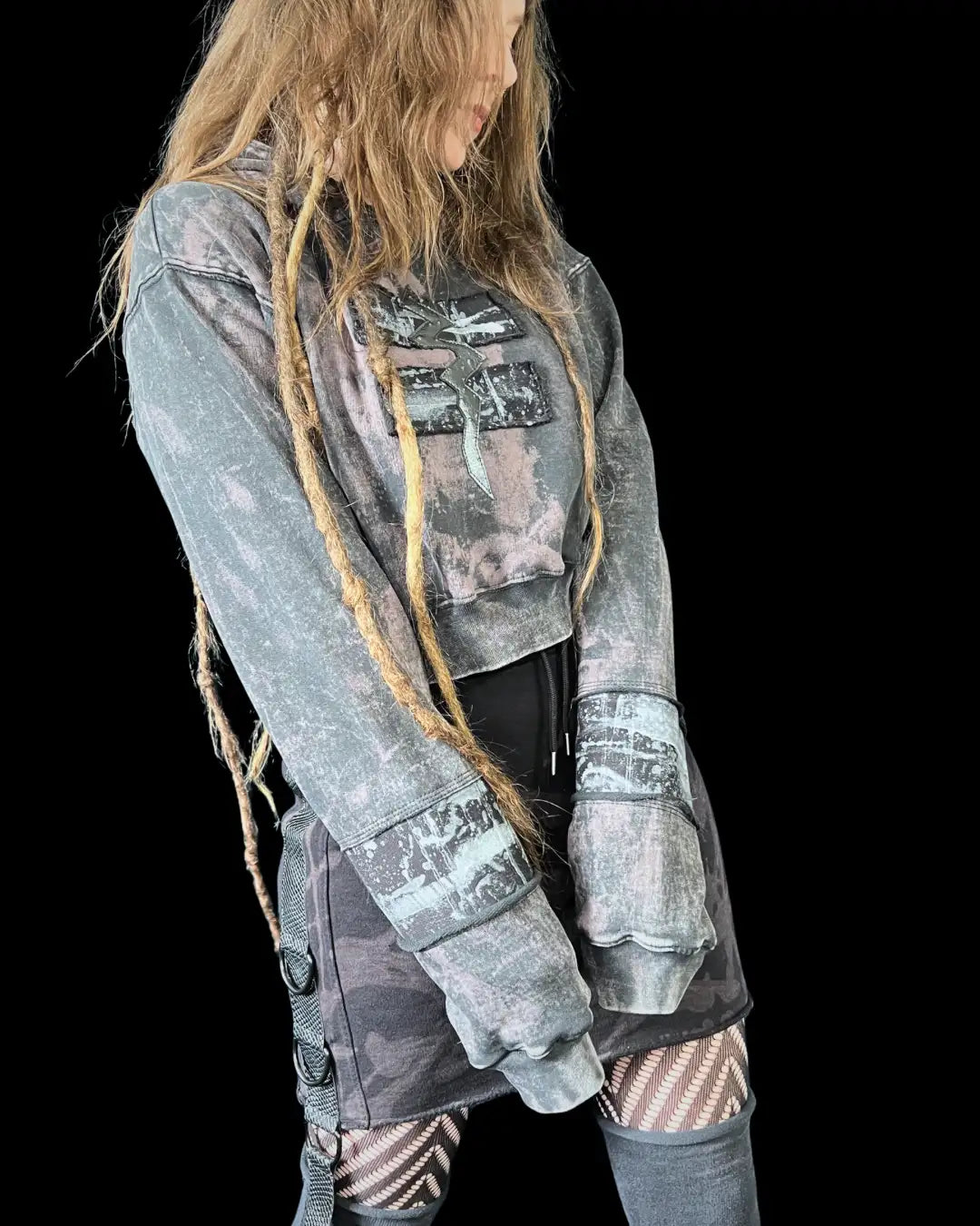 Crop Hoodie Acid bleach Size M