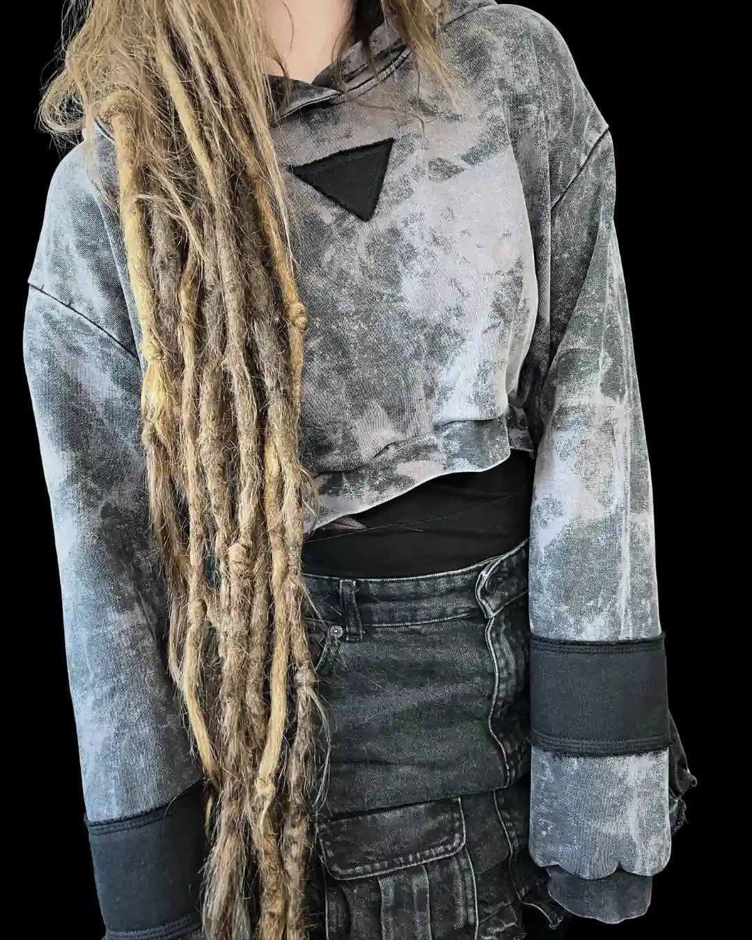 Crop Hoodie Acid bleach Size M II