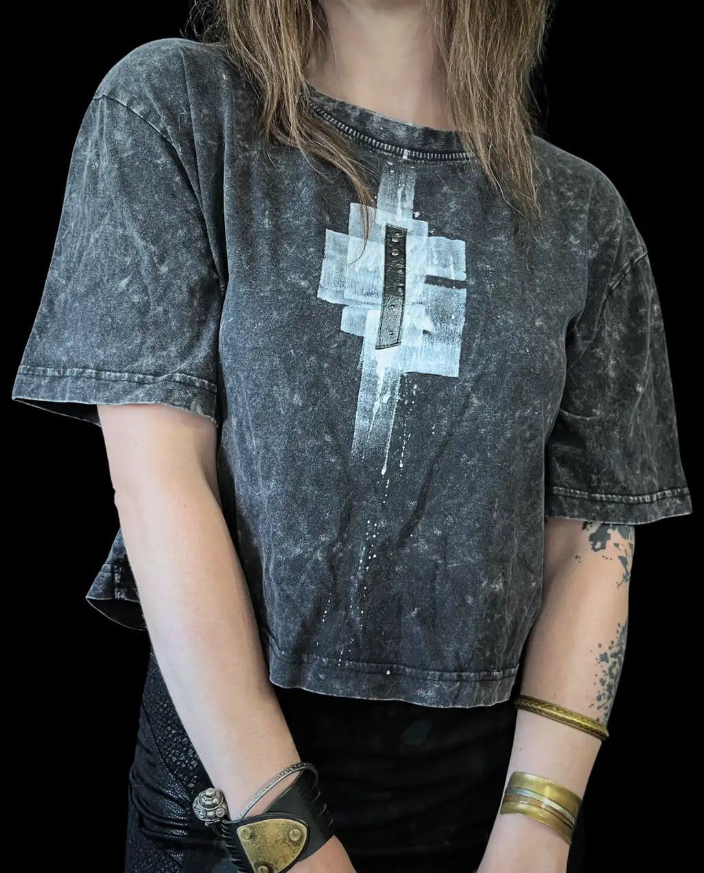 Painted Acid Tee • dark grey • cat/skull III • L