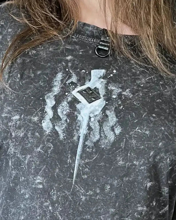 Painted Acid Tee • dunkelgrau • Katze/Schädel II • M