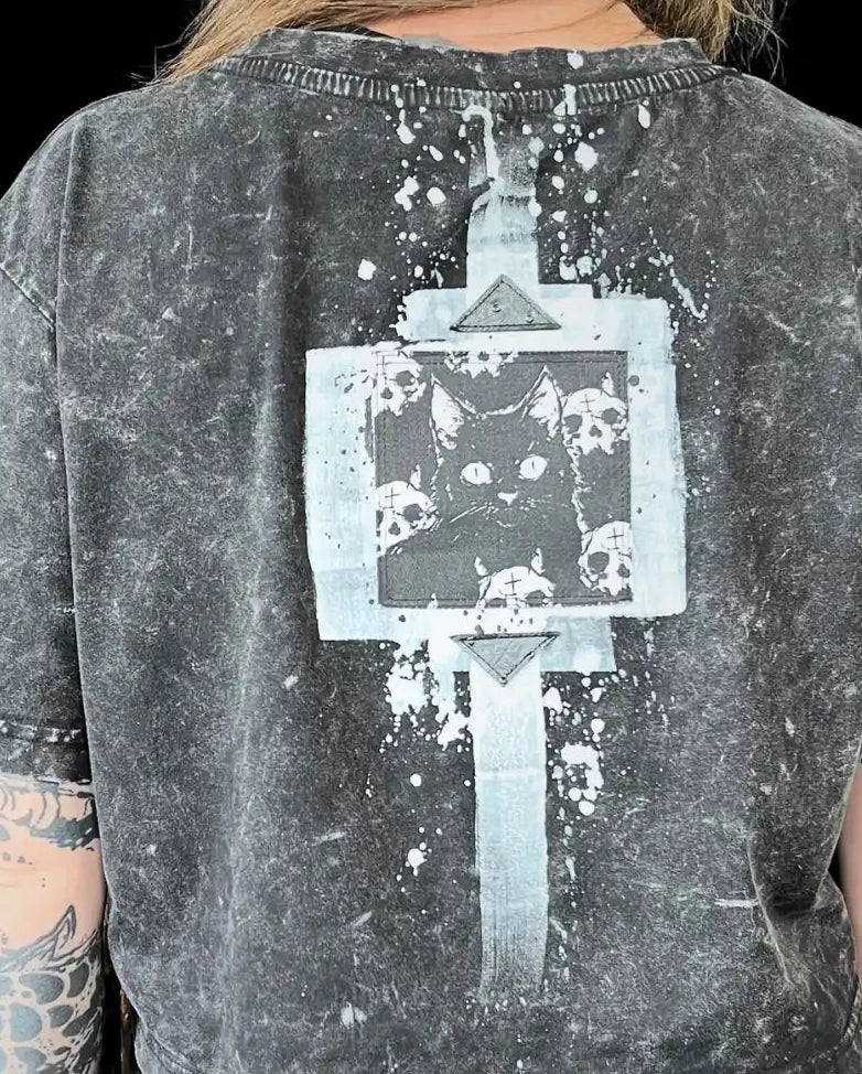 Painted Acid Tee • dunkelgrau • Katze/Schädel • S
