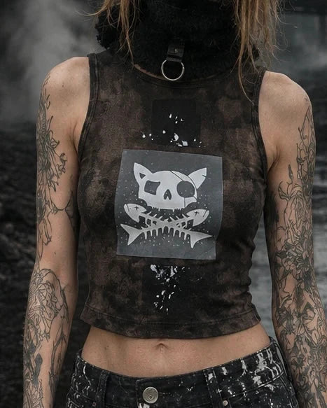 BAD Brown • Tight Crop Top • Pirata Kitty II • M